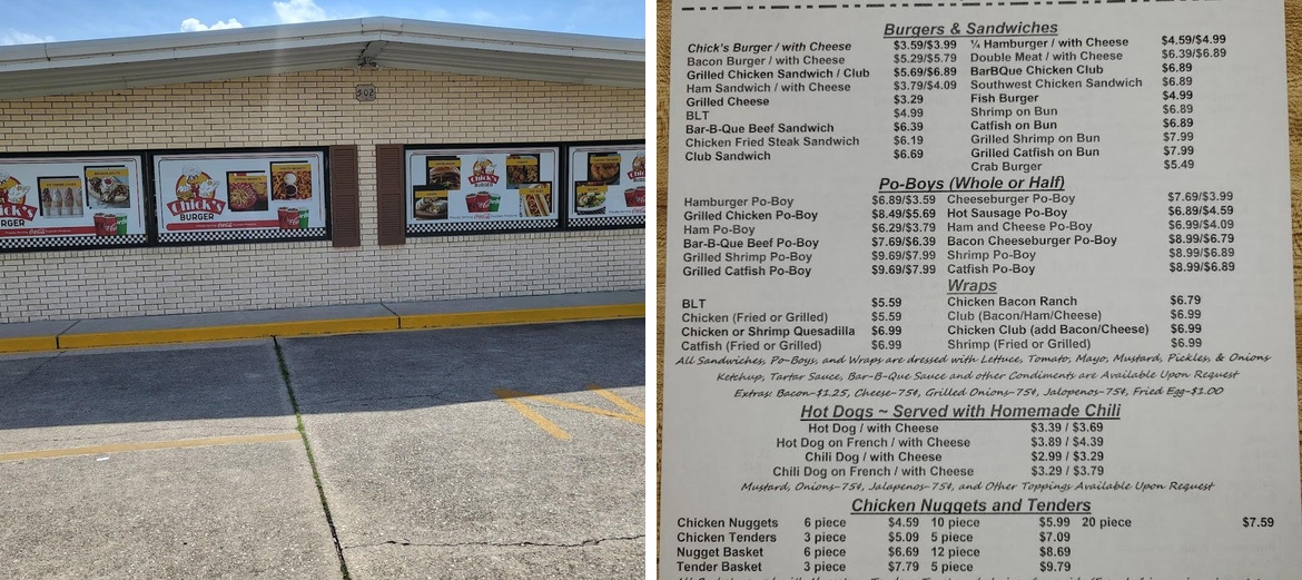 Chick's Burger Menu