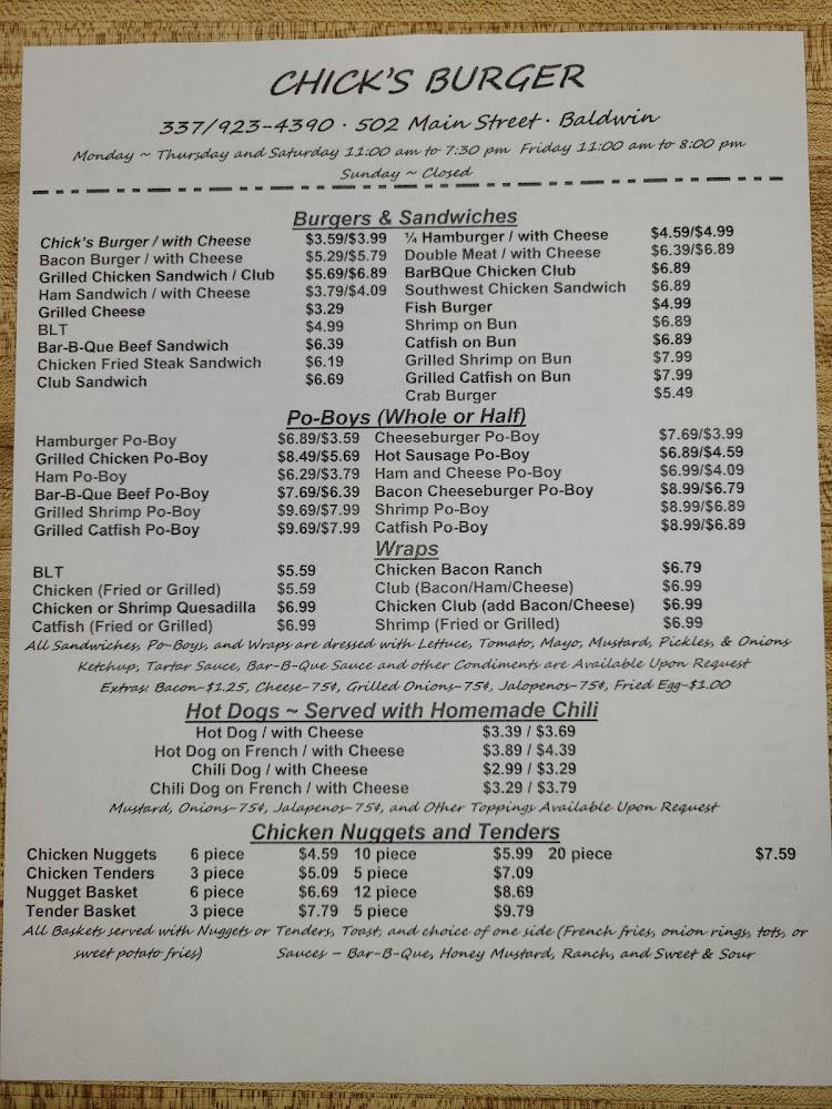 Chick's Burger Menu image 1